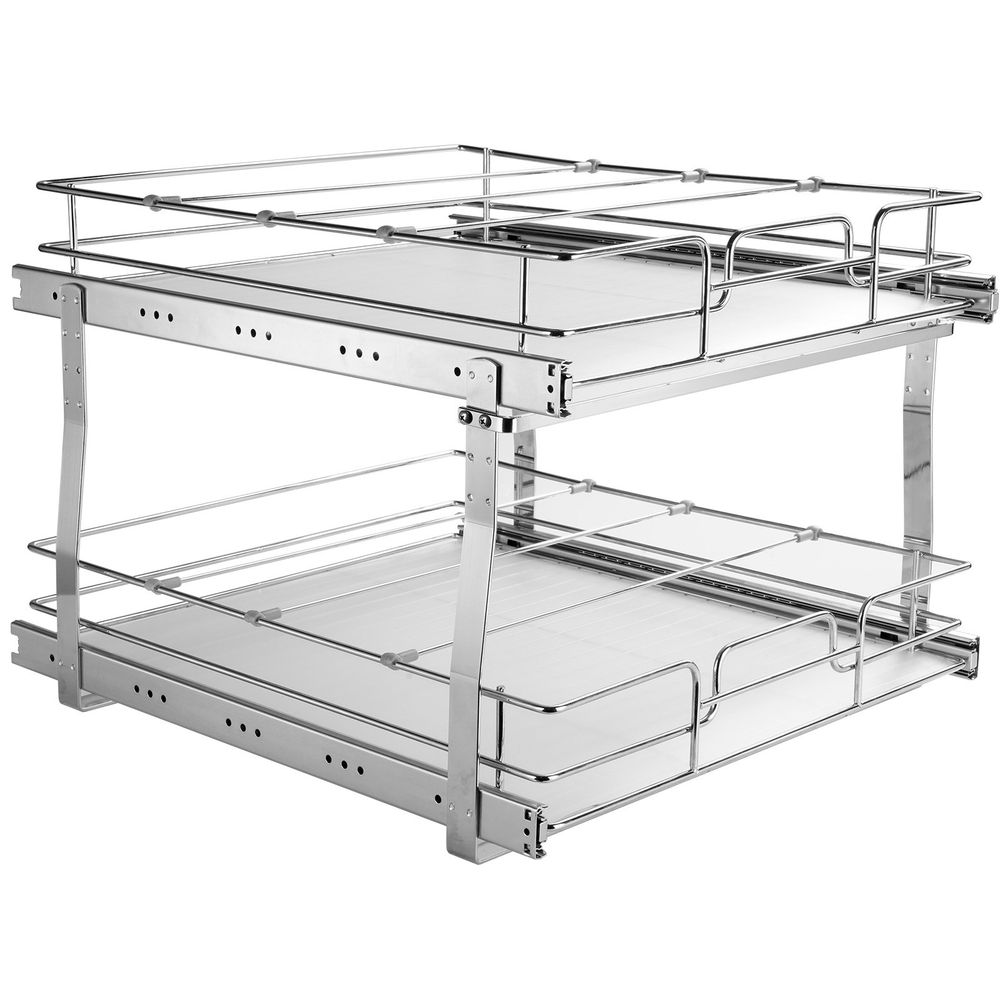 2 Tier 17'W X 21'D Pull Out Cabinet Organizer, Heavy Duty Slide Out Pantry Shelves, Chrome-Plated Steel Roll Out Drawers, Sliding Drawer Storage Fo_voghion.com