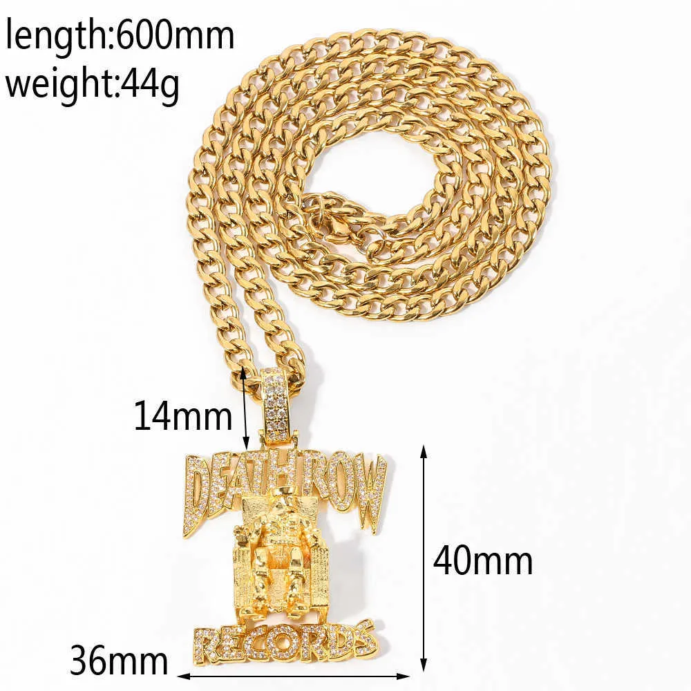 Colliers Hip Hop DEATHROW RECORDS Collier Prisonnier Strass Pendentif Accessoires Pour Homme Femme Bijoux Glacés_voghion.com