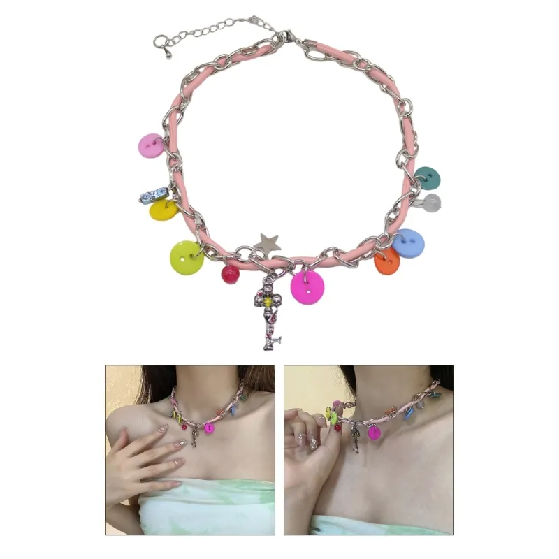 Collana choker con perline e bottone pendente gioiello boho mare_voghion.com