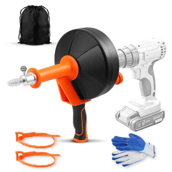 2-in-1 Hand & Electric Power Drum Auger Snake, Heavy-Duty 25FT Drain Cleaner For Sink, Toilet, Shower, Bathtub, Orange_voghion.com