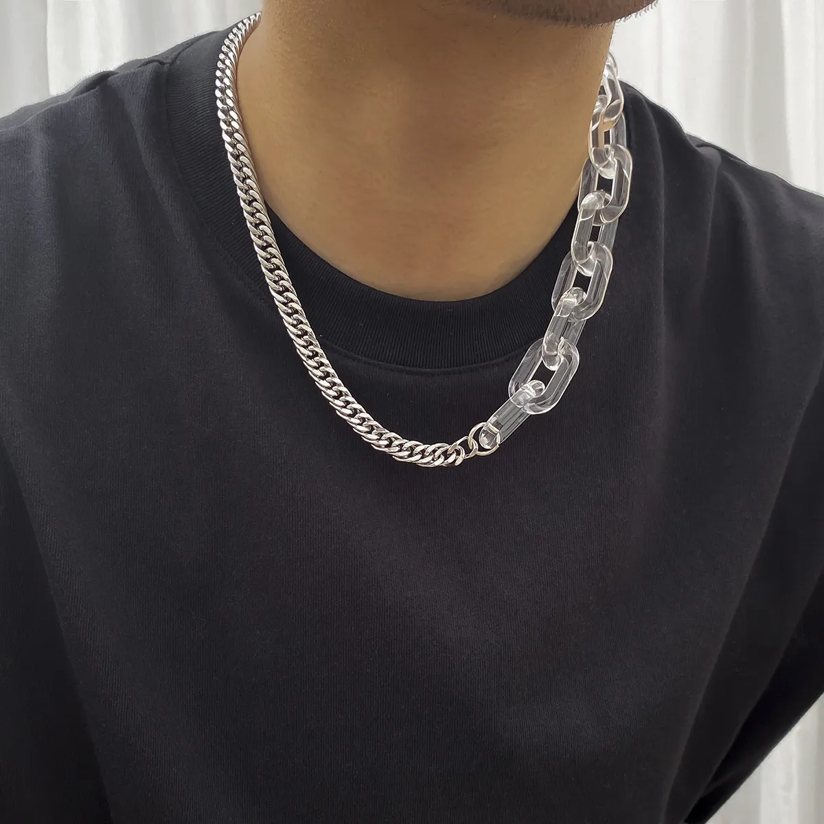 Collier en chaîne en métal simple et transparent en acrylique avec épissure pour le cou et la clavicule, bijoux pour hommes_voghion.com