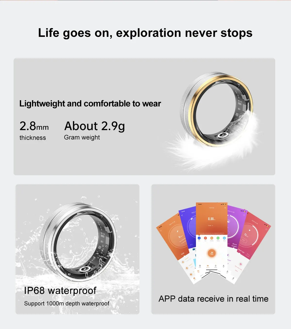 Smart Bracelet Heart Rate Monitoring Waterproof Blood Oxygen Sleep Sport Health Tracker Finger Digital Ring 240730_voghion.com