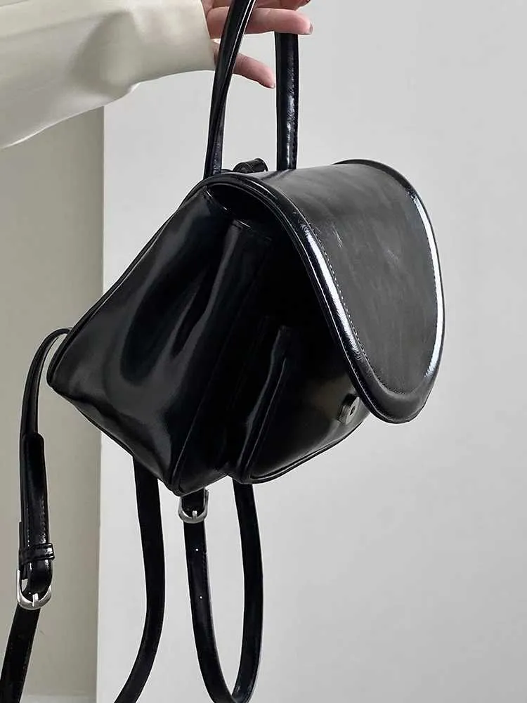 Elegant Black Backpacks Women Solid Leather Flap Shoulder Pack Large Capacity Female Commute Handle Bags College Pu_voghion.com