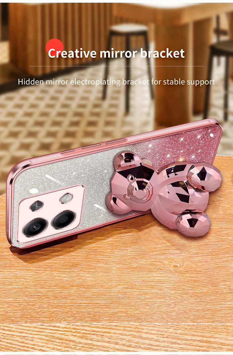 note13 pro Glitter Plating Bear Holder Case On For Xiaomi Redmi Note Pro note13pro redmi 13C 4G 5G Stand Cover note 13_voghion.com