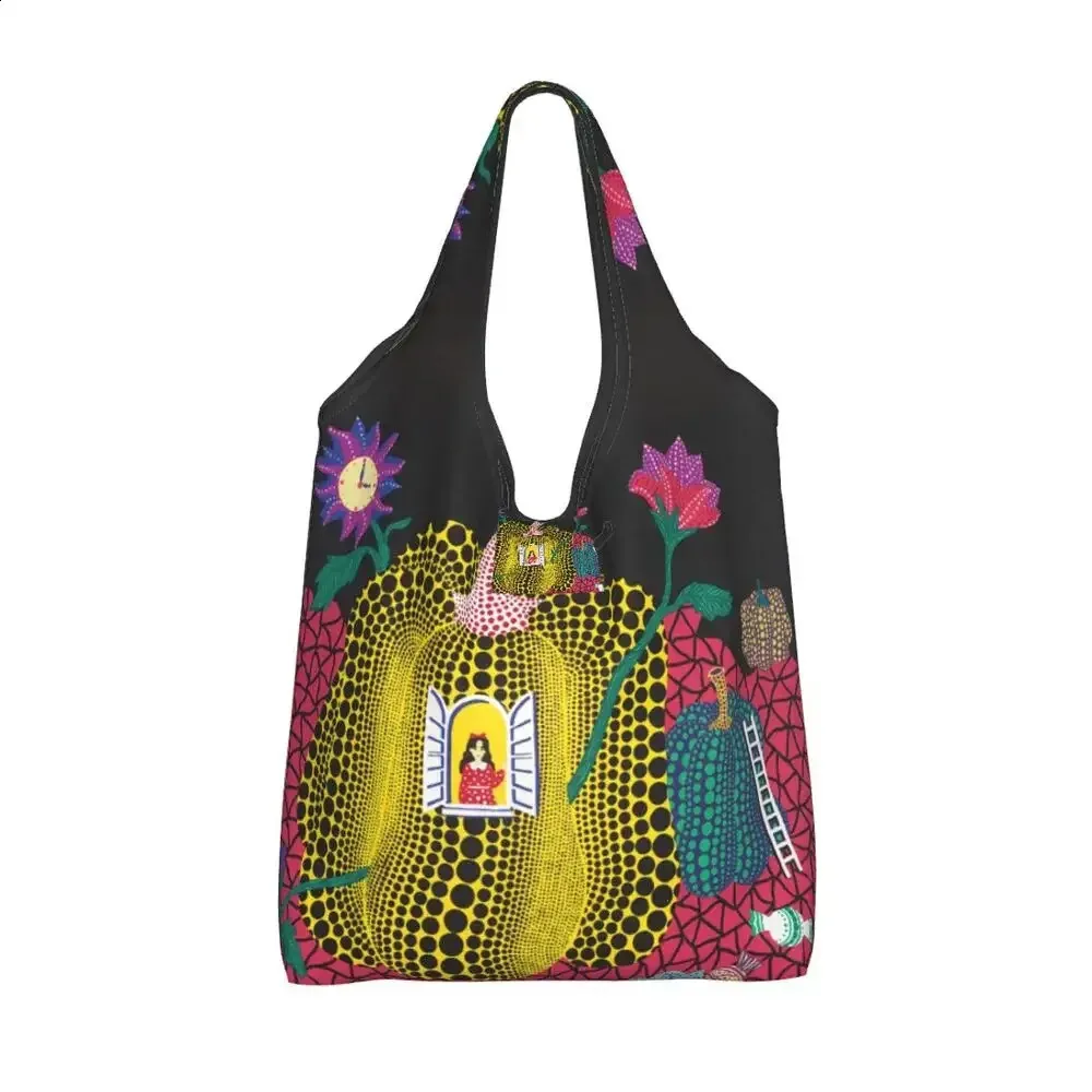 Abstract Yayoi Kusama Style Tote Bag Large Capacity Shopper Bag_voghion.com