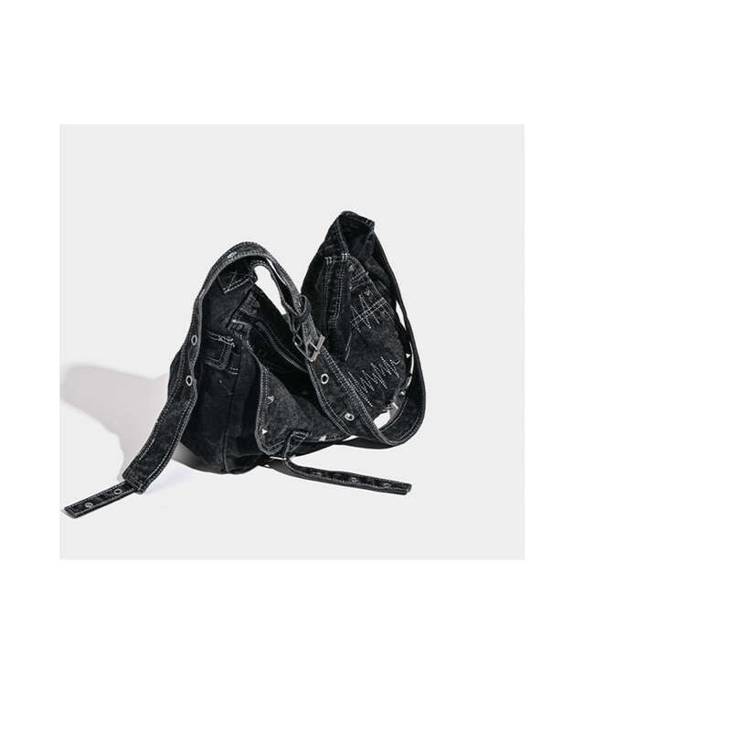 Sac fourre-tout grande capacité en jean délavé et usé, design de niche automne-hiver 2025, grand sac croisé incliné_voghion.com