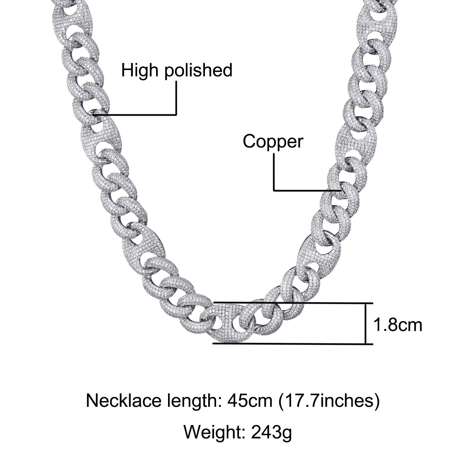 Personalised White Gold Bling Cuban Link Chain Necklace For Men_voghion.com