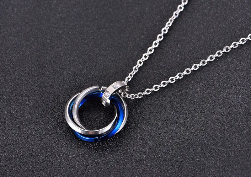 Interlocking Circle Pendant Necklace Stainless Steel Geometric_voghion.com