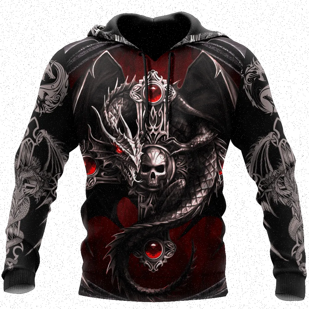 büyük boy Dövme İskelet Haç Terör Kırmızı 3D Baskılı Erkek Kapşonlu Sweatshirt Rahat Tracuits Raven Bad Wolnimal_voghion.com