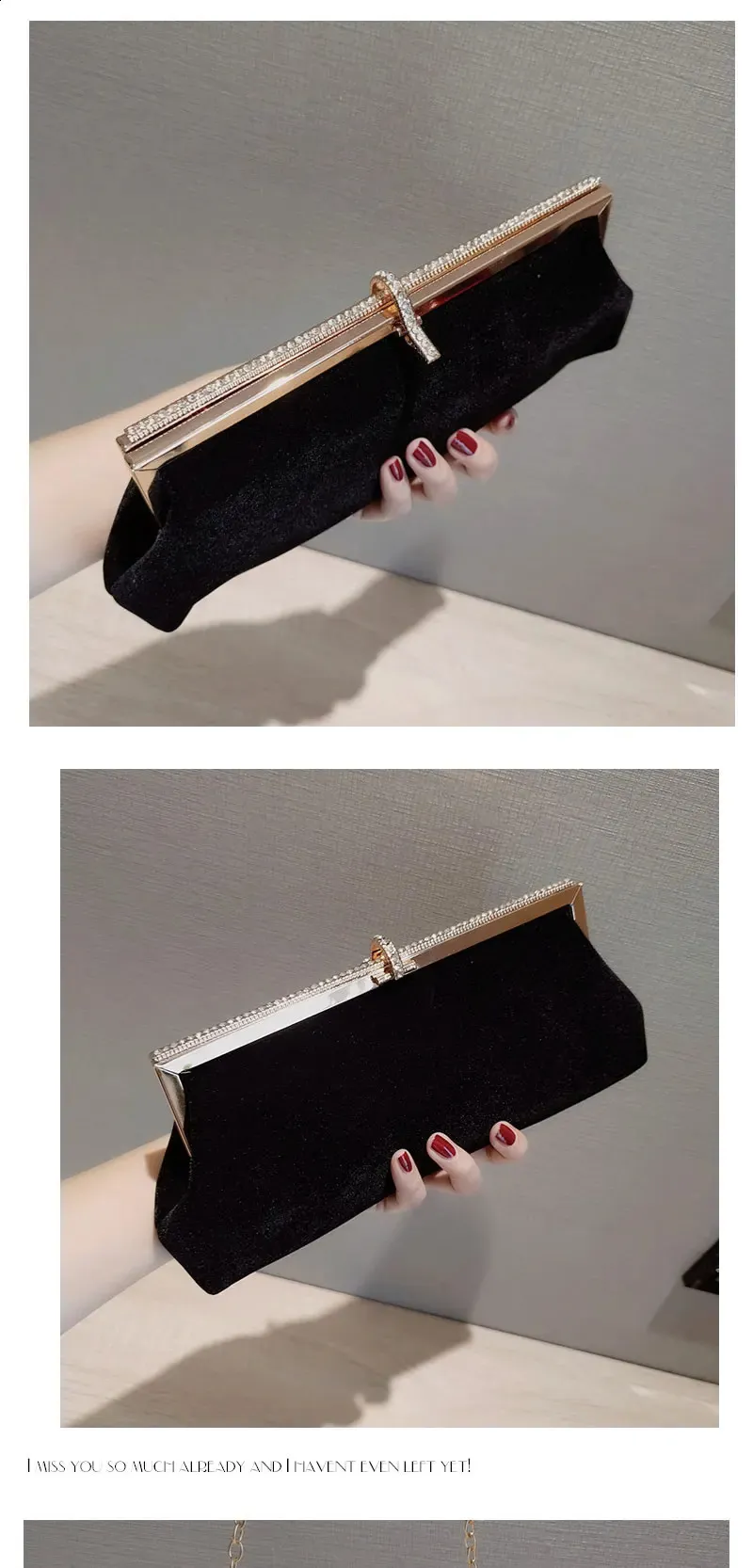 High-end Women Veet Evening Bag Fashion Fish Hook Lock Clutch Purses Female Handbags Chain Shoulder Bags for Wedding_voghion.com