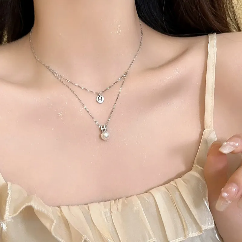 Kedjor Elegant söt tvålagers pärlhängande halsband för kvinnor flickor Lätt nyckelbenskedja Mode choker fina smycken_voghion.com