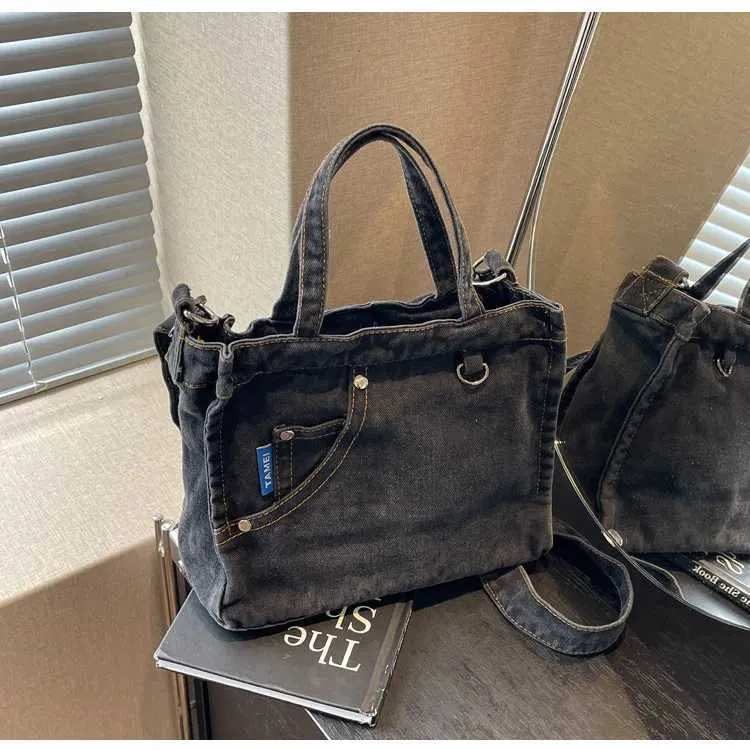 Borsa a tracolla in denim da donna grande borsa a spalla moda_voghion.com