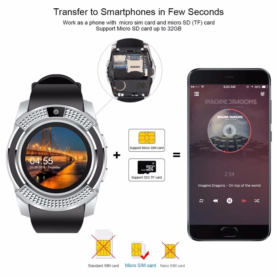 ♥ Direkt verfügbar + GRATIS Liwwerung ♥ V8 Smartwatch TF SIM Auer Bluetooth Schrëttzieler Kamera 2G Faarfdisplay Handgelenk Sport Auer Waasserdicht Apparat Android_voghion.com