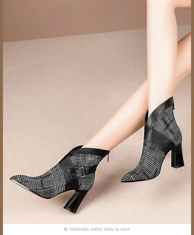 Women's Ankle Boots High Heel With Back Zip British Style Formal_voghion.com
