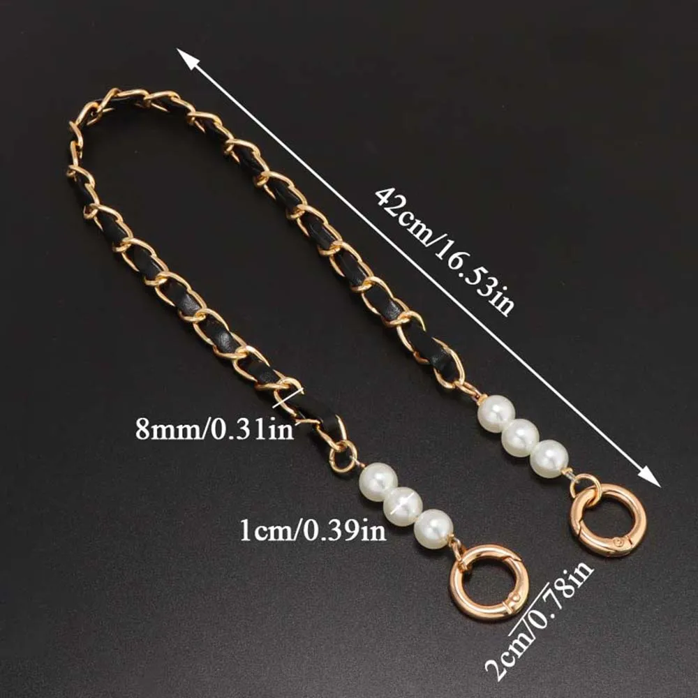 1Pc 42cm PU Leather+Metal Chain For Handbag Women Fashion Wrist Strap Phone Lanyard DIY Replacement Purse Handles Bag_voghion.com