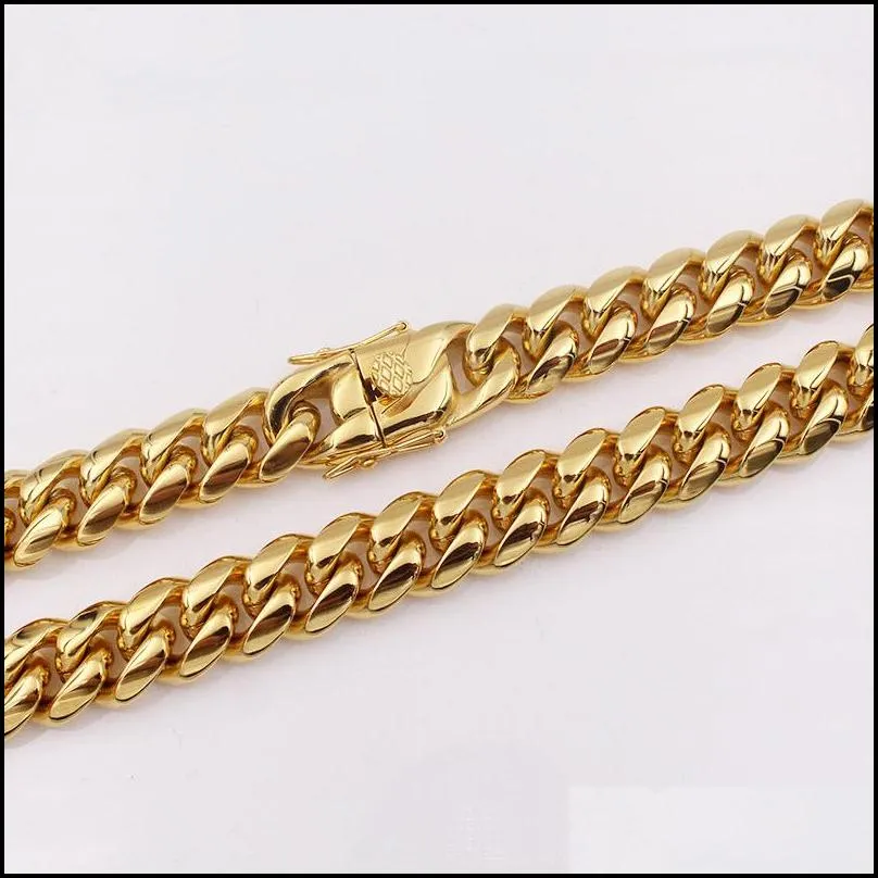 Chaînes Collier chaîne cubaine pour hommes Bijoux en acier inoxydable Maillon gourmette Hip Hop hautement poli Fermoirs de sécurité doubles estampillés_voghion.com