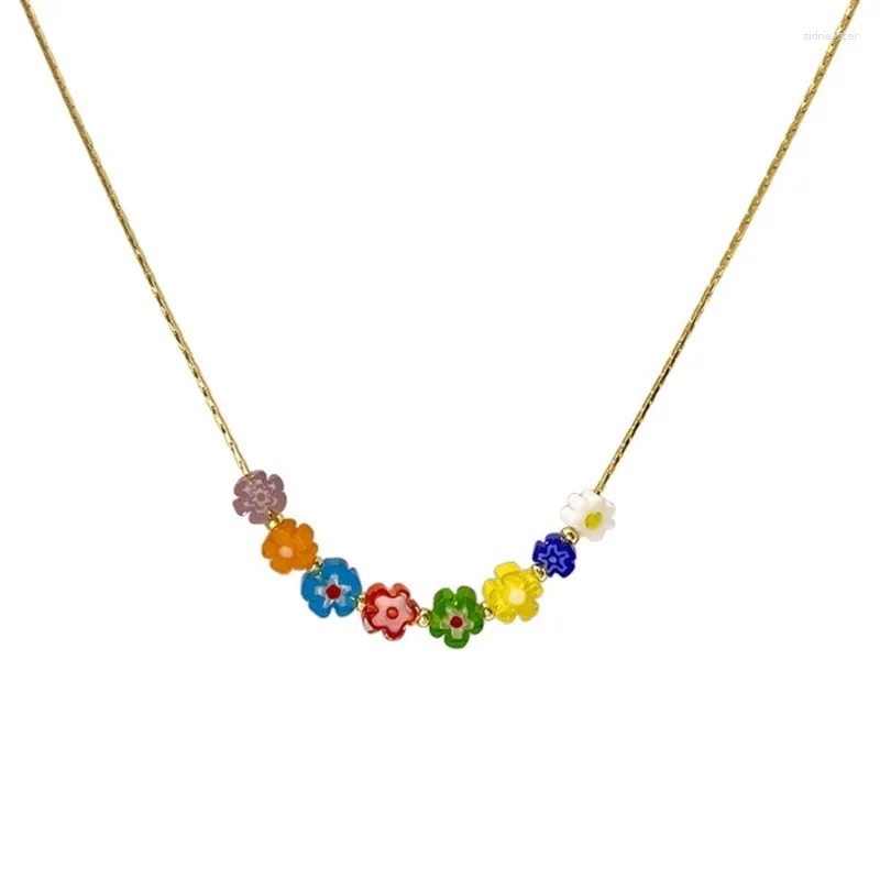 Colliers pendentifs Temerament Vintage Glaze Flower Short Ras du cou Fille Sweet Cool Collier Y2k Bijoux pour femmes Fête_voghion.com