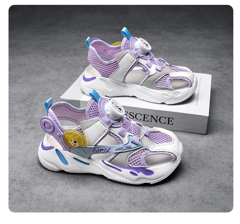 Baotou-Sandalen für Mädchen 2024 Sommer Neue Hohlnetz-Drehknopf-Strandschuhe für Kinder und Damen_voghion.com