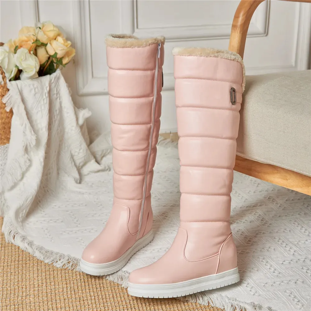 Stivali alti fino al ginocchio da donna con plateau, in peluche, modello MUJI, colore: rosa, bianco, caldi, invernali, taglia 34-43 240930_voghion.com