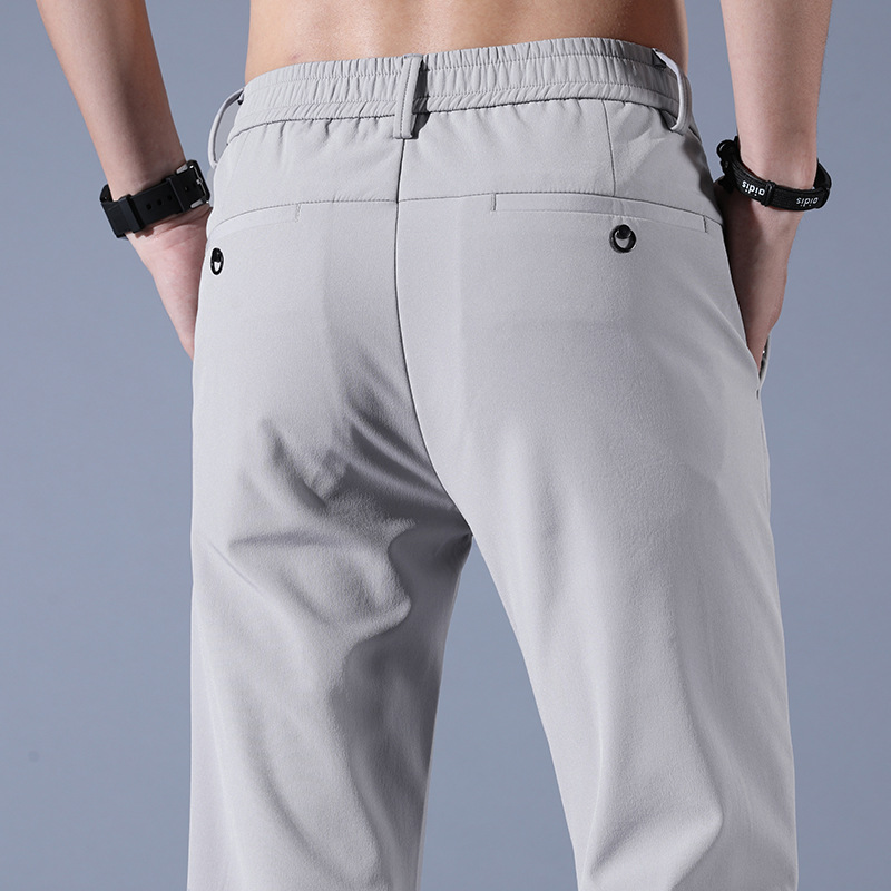 Summer Thin Ice Silk Casual Long Korean Style Simple Smooth Four-Way Stretch Non-Iron Elastic Sports Pants For Men_voghion.com
