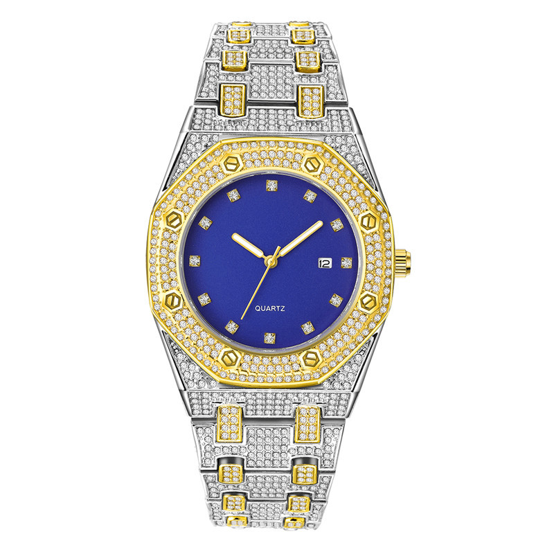 Män Hip Hop Diamond Golden Brand Date Quartz klockor_voghion.com