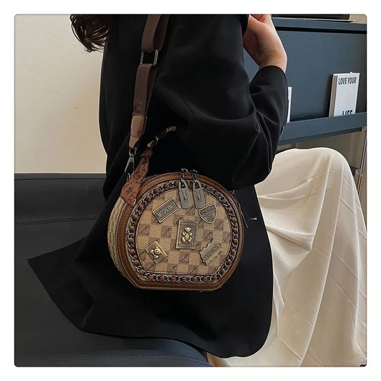 Schicke runde Handtasche: Stilvolle Damen-Umhängetasche mit aufgedrucktem Design – leicht für den täglichen Gebrauch_voghion.com