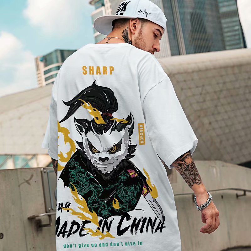 Camiseta oversize para hombre estampado panda estilo holgado_voghion.com