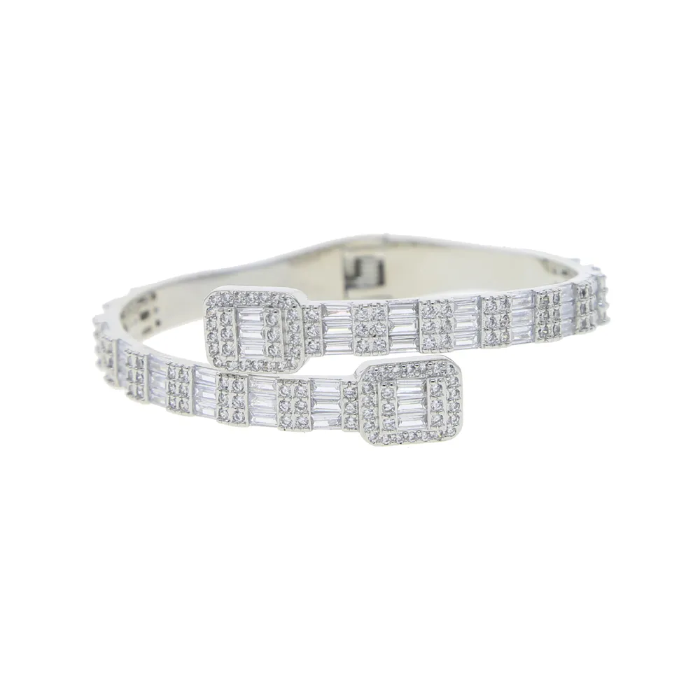 Iced Out Cubic Zirconia Bangle For Women, Micro Paved Cuff Bracelet_voghion.com