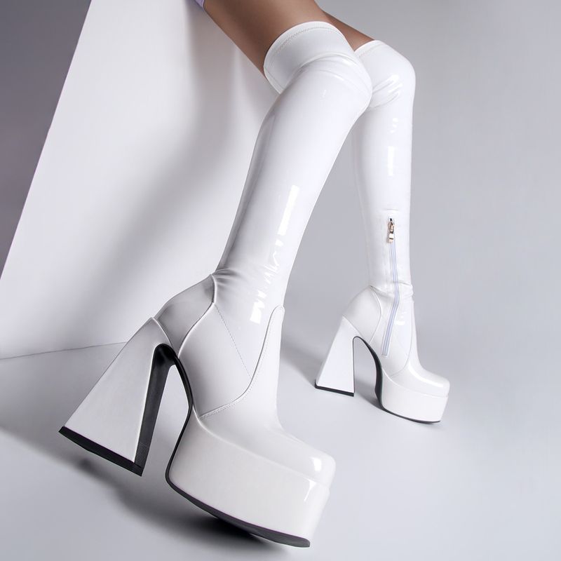 Herbst und Winter neue Damen Oberschenkel hohe Plateau Stiefel mit seitlichem Reißverschluss und dicker Ferse_voghion.com