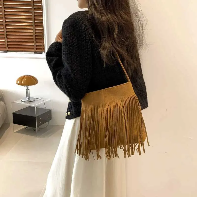 Damen Umhängetasche Mit Fransen Boho Schultertasche Set Leder_voghion.com