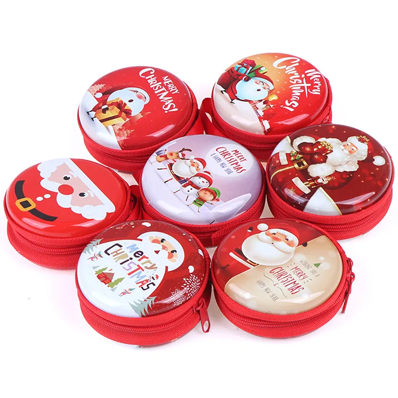 Merry Christmas Printing Ball Shaped Mini Tin Box Round Empty Candy Storage Coin Headphones Case Party Kids Favors_voghion.com