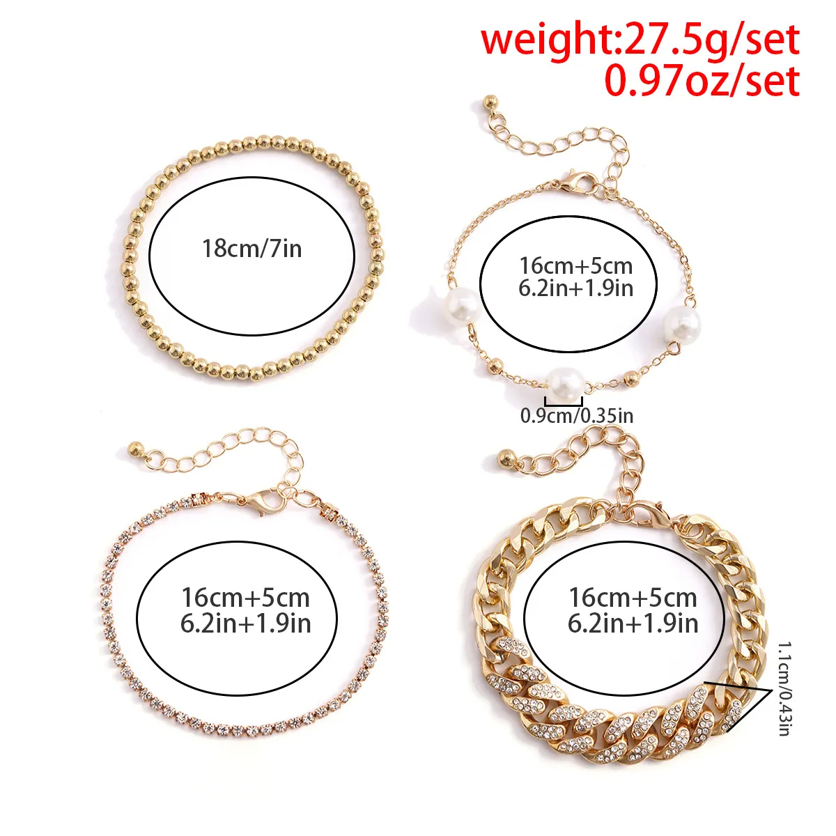 Multilayer Rhinestone Bracelet Set For Women Adjustable Crystal Charm_voghion.com