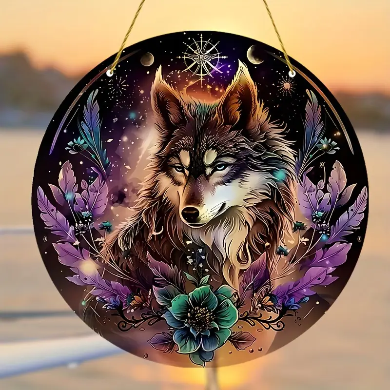 Moonlit Wolf Suncatcher - 8" Mystical Acrylic Art. Enchanted Decor For Living Room Or Fairy Garden Retreat._voghion.com