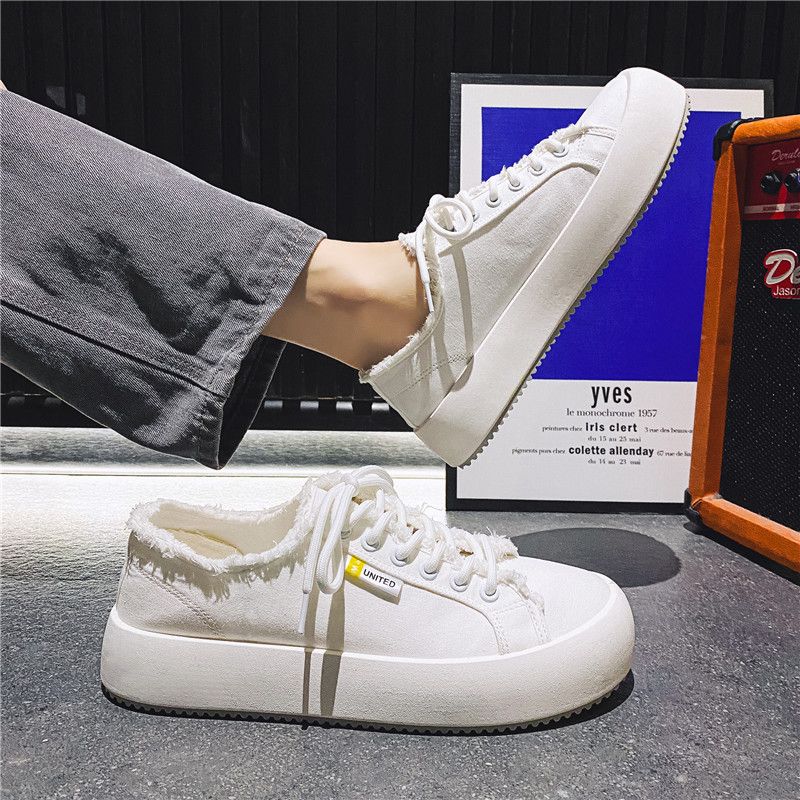 Baskets plateforme en toile pour homme baskets chunky blanches_voghion.com