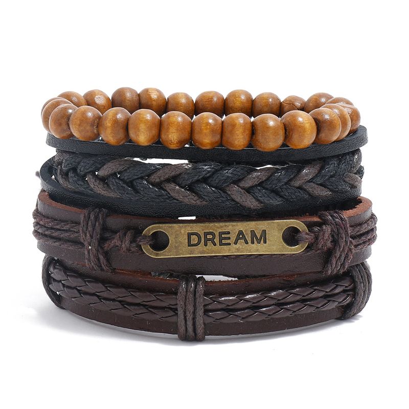 Semplice abito fai da te in pelle di mucca intrecciata da uomo e da donna multistrato combinazione Bracciale accessori_voghion.com