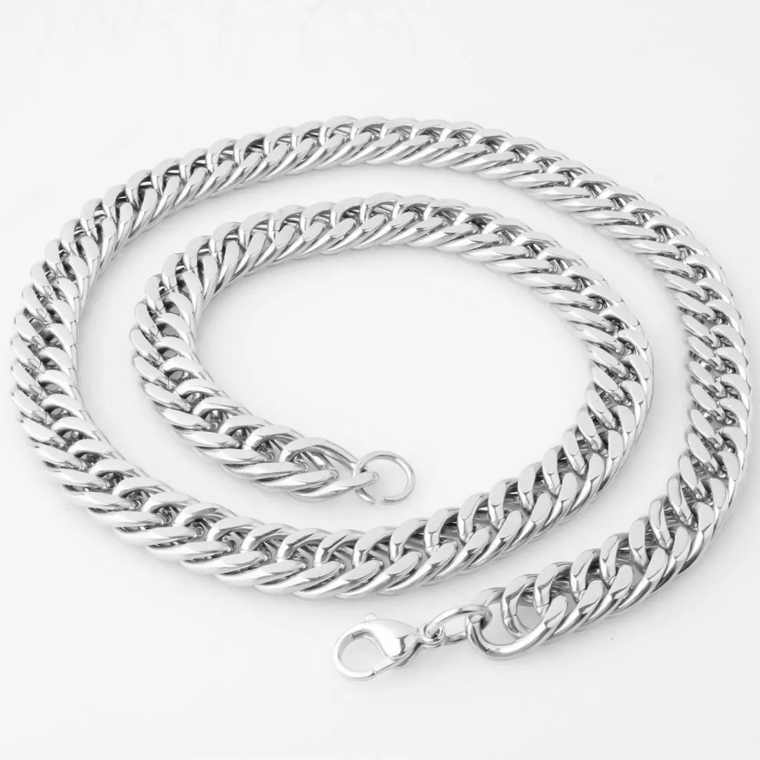 Chains 7-40inch 12mm Arrive Sier Color Stainless Steel Double Cuban Curb Link Chain Mens Necklace Or Bracelet Daily Wear_voghion.com