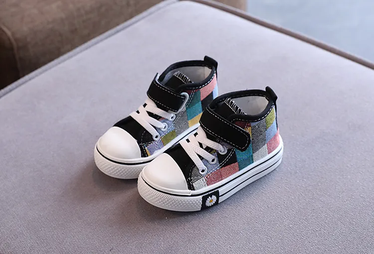 Children's Casual Shoes High Top Toddlers Kids Canvas Sneakers for Boys Girls Fashion Classic Checkered Soft Rubber Sole_voghion.com