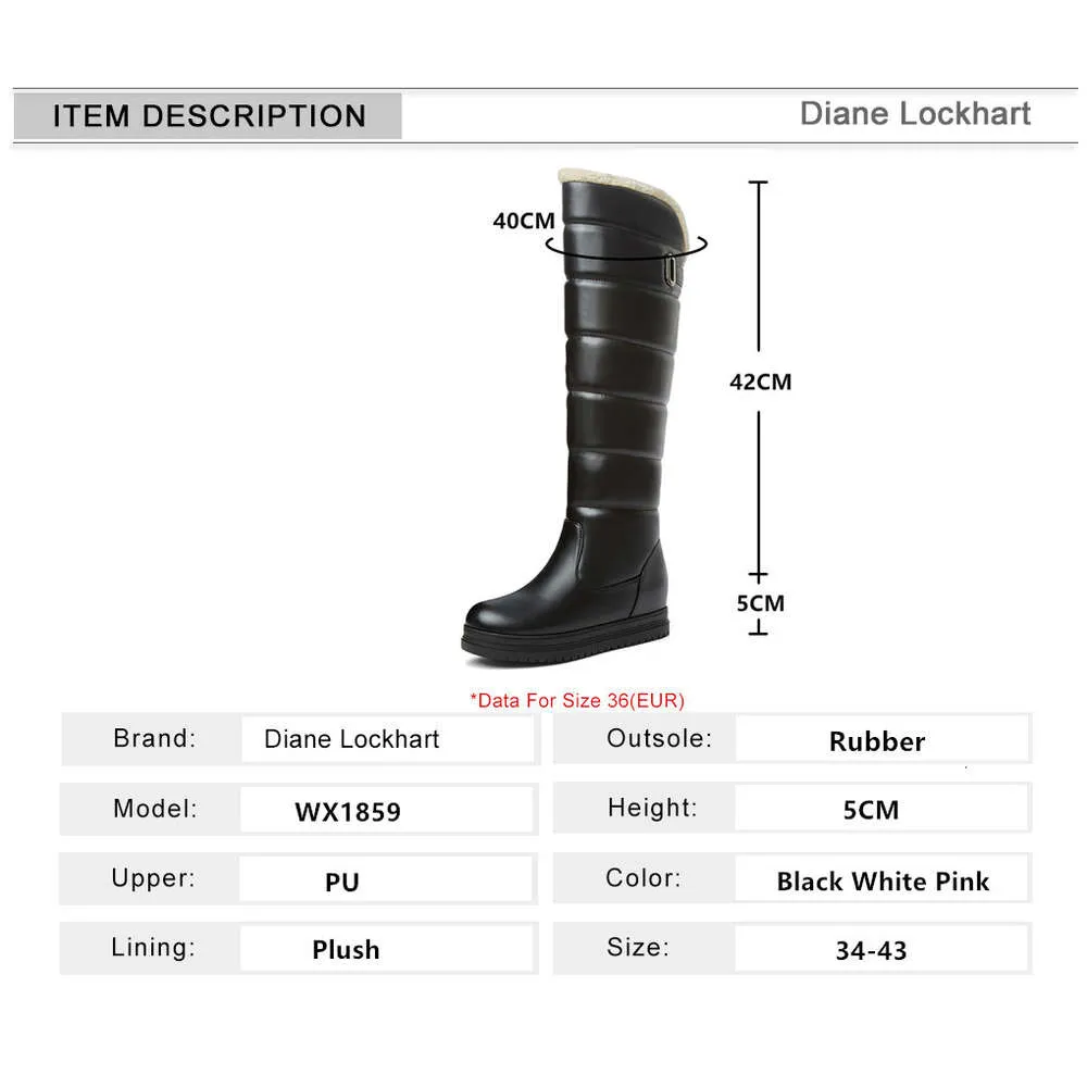 Winter Warm Rosa Weiß Schnee Frauen Schuhe 2024 Niedrigen Absätzen Knie Hohe Stiefel Weibliche Plattform Plüsch Lange Boote Mujer Schwarz_voghion.com