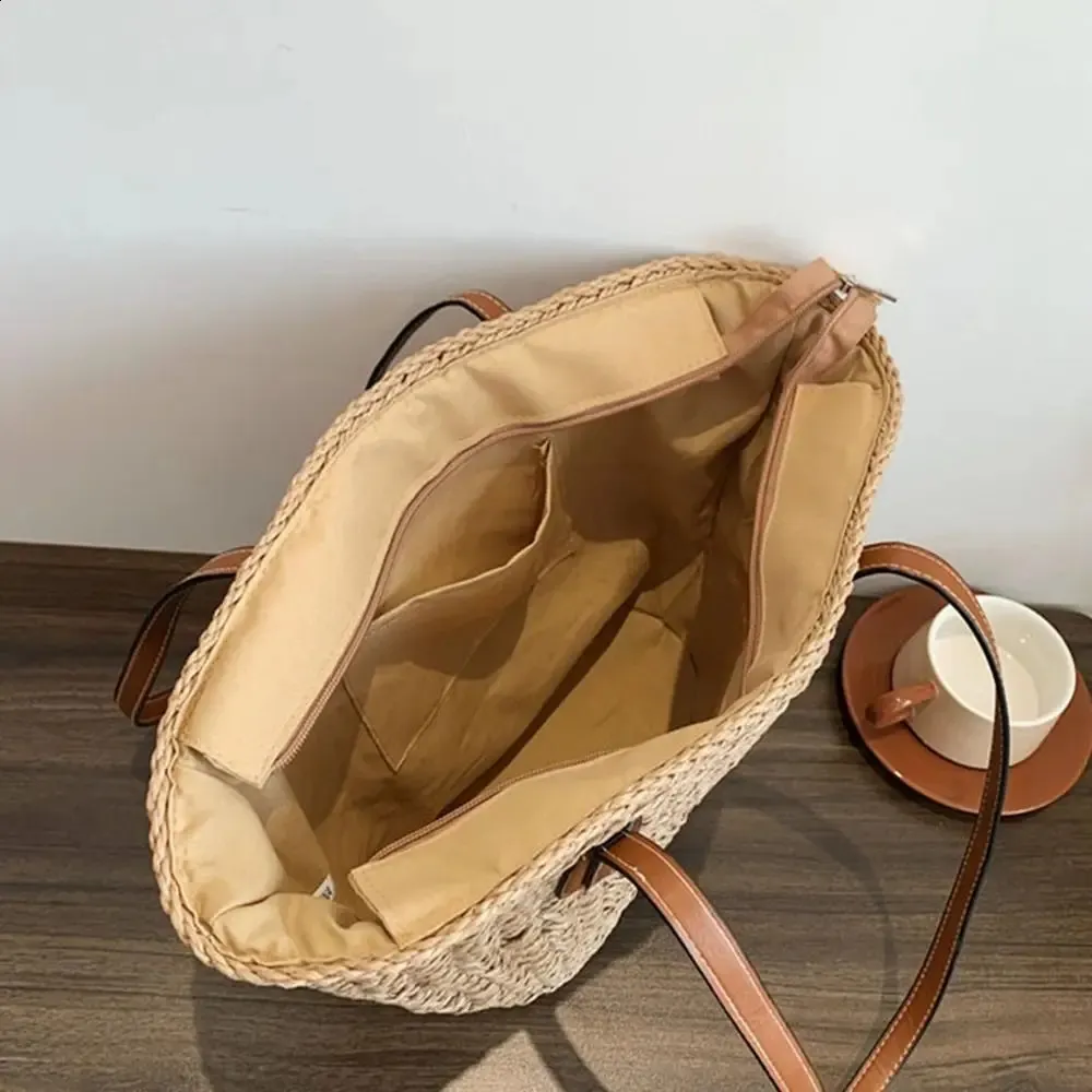Women Casual Handbags Wicker Woven Shoulder Bags Summer Beach Straw Bag Large Capacity Tote Lady Big Purses 241008_voghion.com