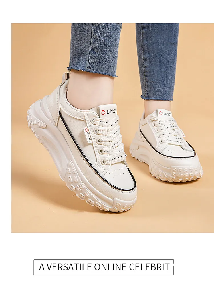 Zapatos deportivos informales de suela gruesa para mujer, de primavera, nuevos, versátiles, cómodos, transpirables y con plataforma, pequeños, blancos, con diseño de bizcocho._voghion.com