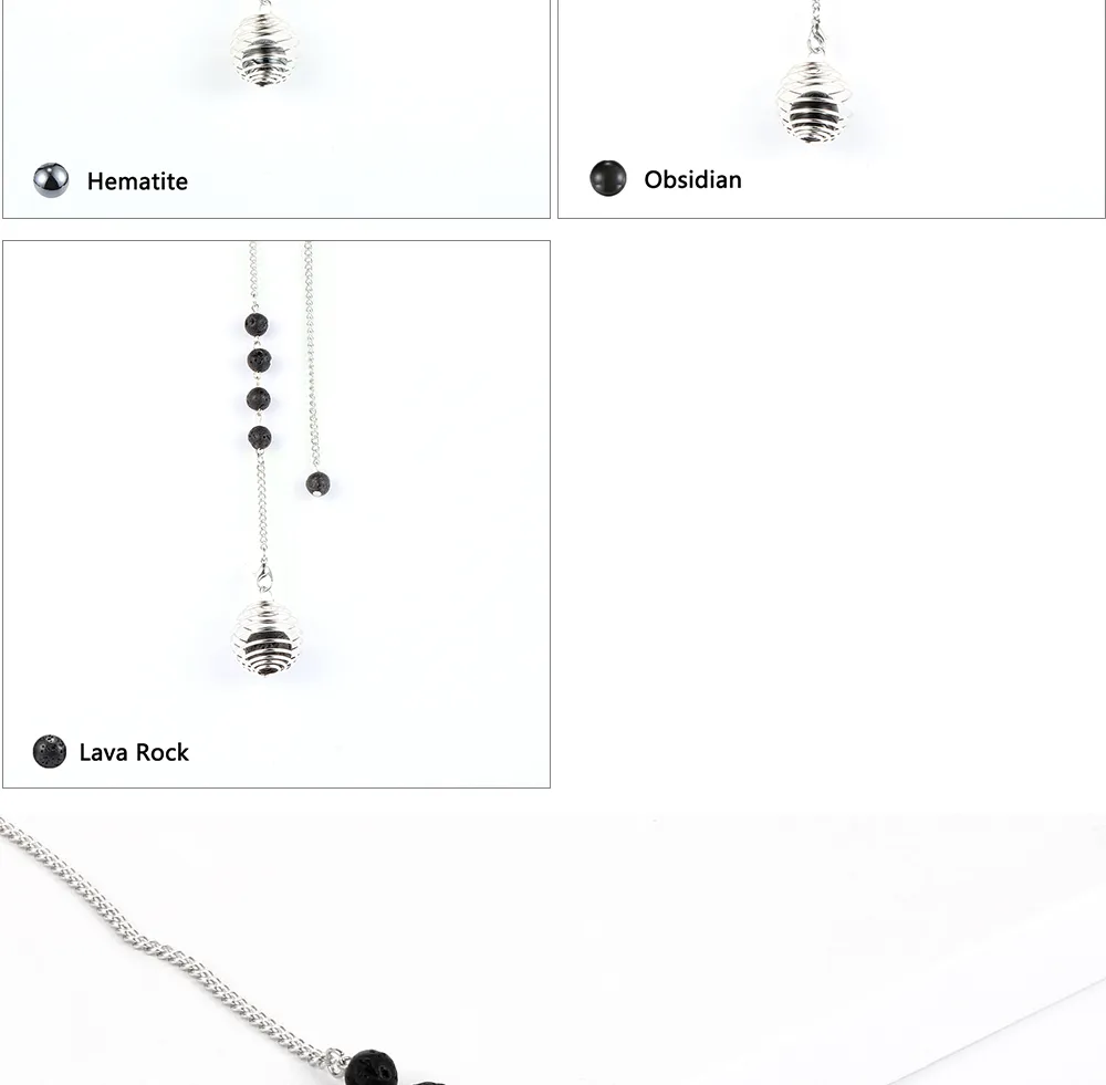 Chaînes Na Métal Ressort Boule Reiki Naturel Hématite Oeil de Tigre Pierre de Lave Pierre Précieuse Pendules Pour Divination Hommes ing Femmes_voghion.com
