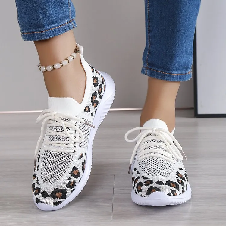 Leopard Schnürsneaker Leichte Atmungsaktive Sportschuhe Damen_voghion.com