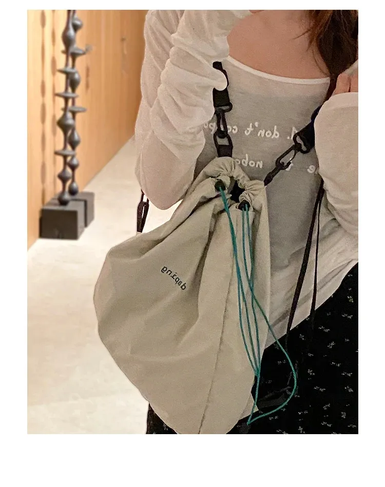 Drawstring Backpack For Women Korean Style Nylon Laptop Daypack_voghion.com