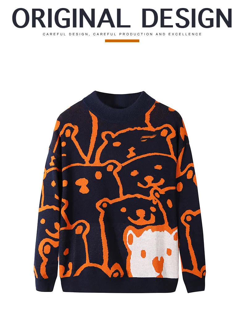 Cartoon Bär Männer Winter Herrenbekleidung Mode Langarm Strickpullover Pullover Homme Übergroßer neuer Baumwollmantel_voghion.com