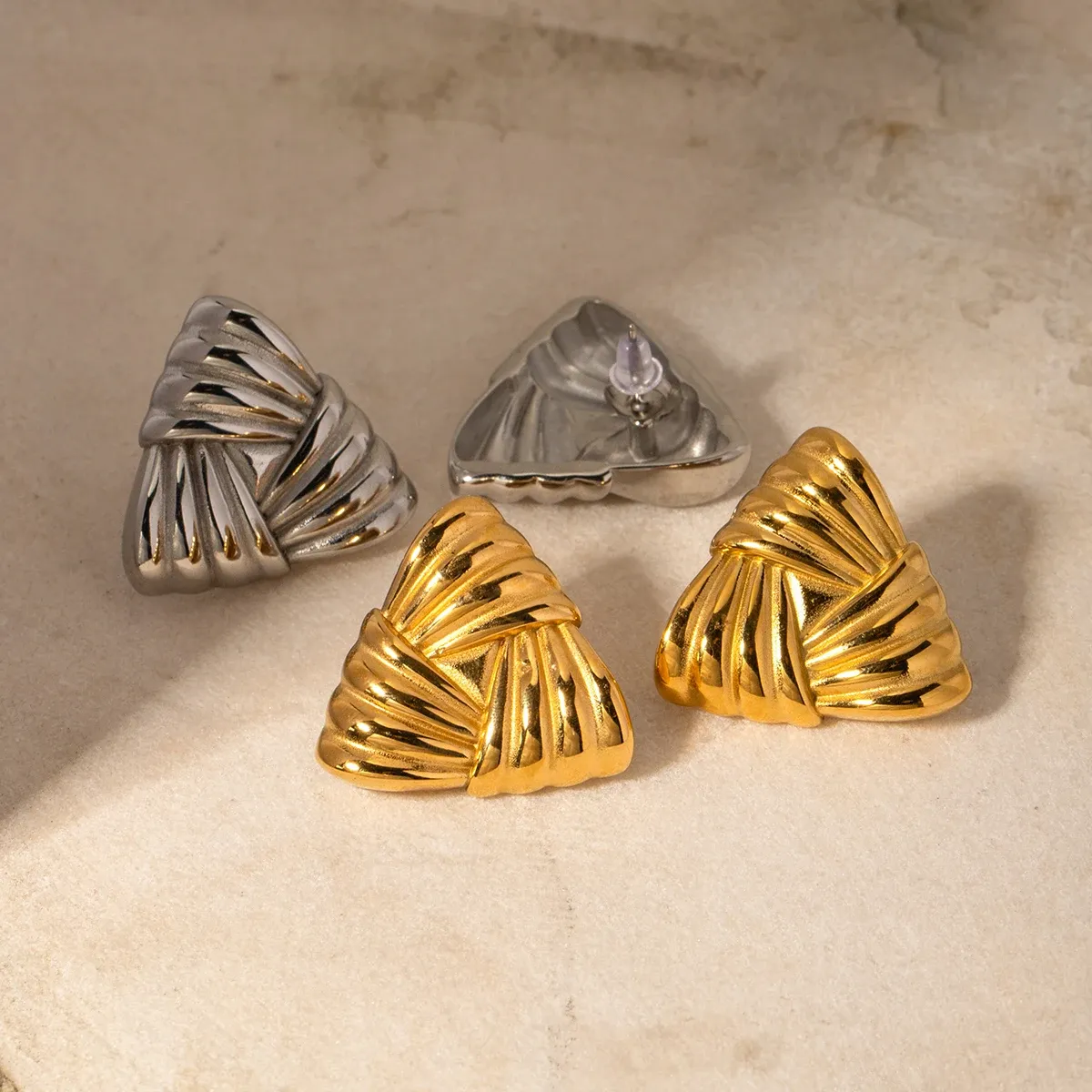 Geometric Triangle Metal Huggie Earrings For Women Stainless Steel_voghion.com