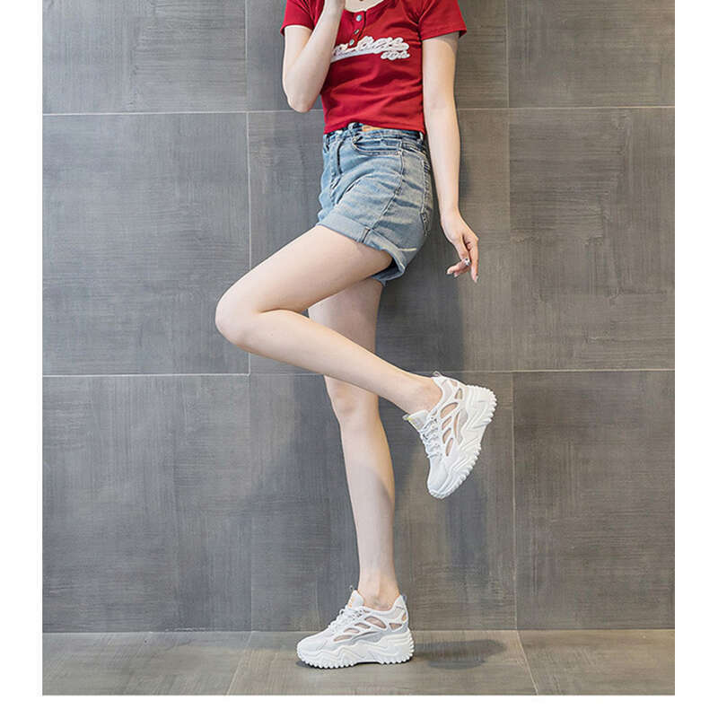 Scarpe sportive casual in rete con aumento dell'altezza interna, con base spessa e pendenza, da donna, estive_voghion.com