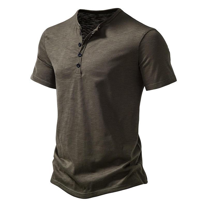 Camisa de manga corta informal de Color sólido con cuello Henley para hombre, Polo, camisetas de alta calidad para hombre_voghion.com