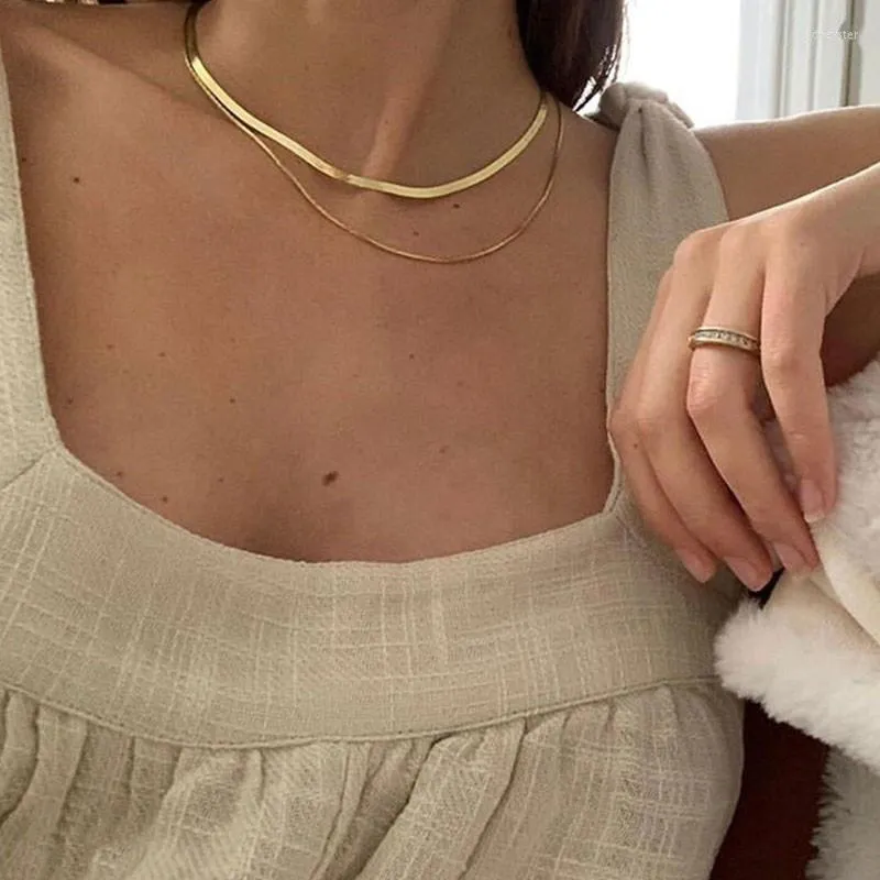 Ketten Anti-allergesch Minimalistesch Duebelschichten 14K Gold Plated Box & Herringbone Kette Choker Halskette fir Fraen Ketten_voghion.com