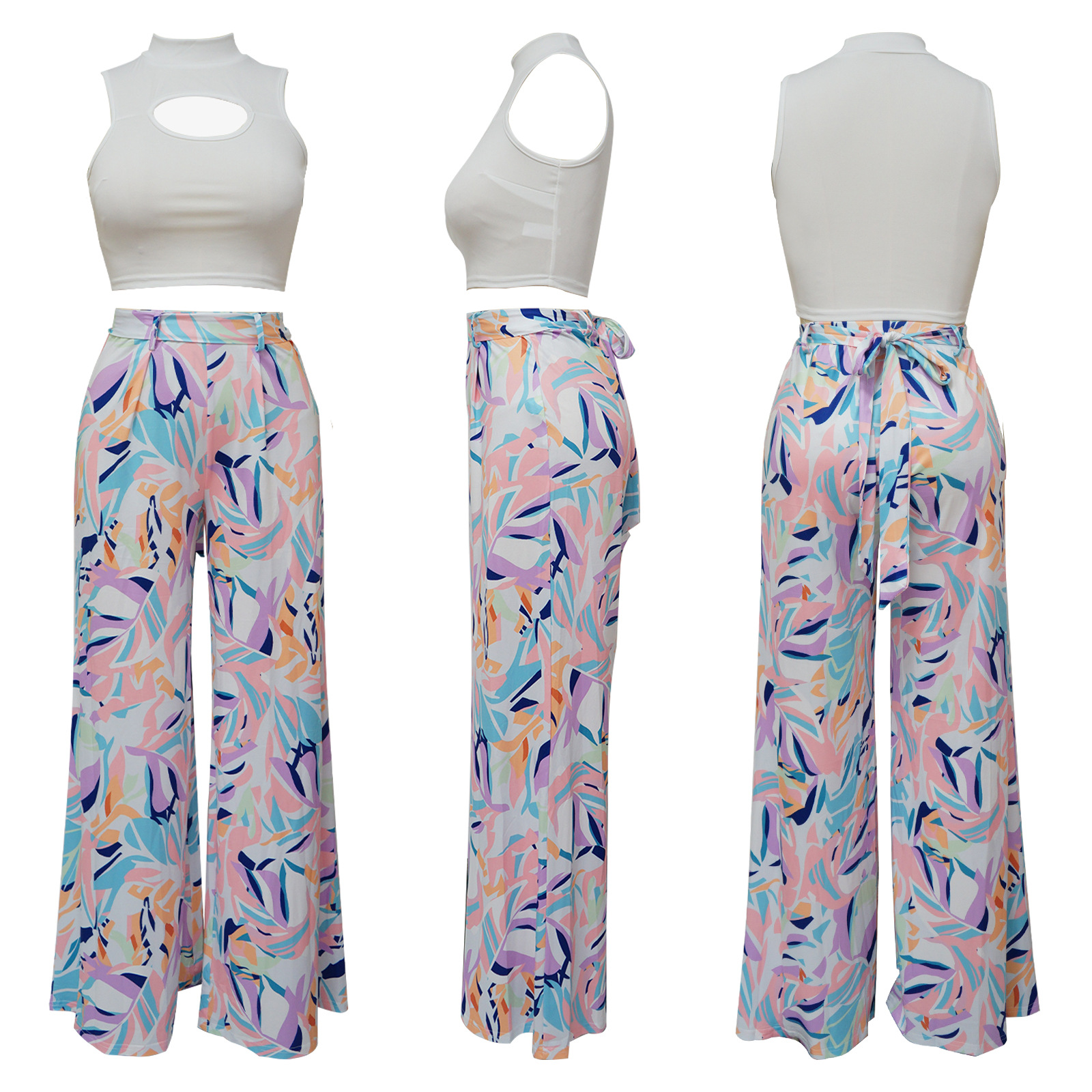 Two-piece Set Women's Sleeveless Round Neck Top Wide-leg Pants Set_voghion.com
