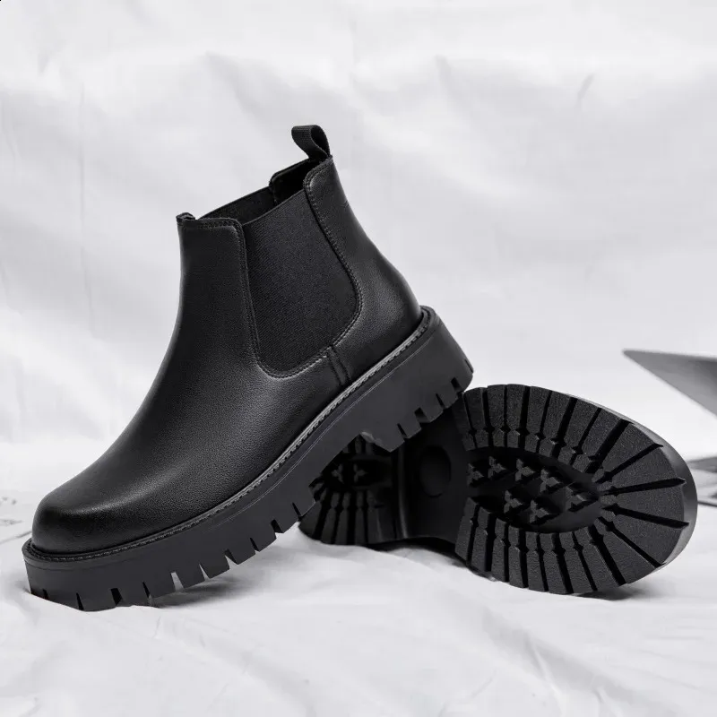 Scarpe da lavoro impermeabili con suola spessa da uomo in stile britannico, moda casual, classiche, in pelle, comode, con punta tonda e punta alta_voghion.com